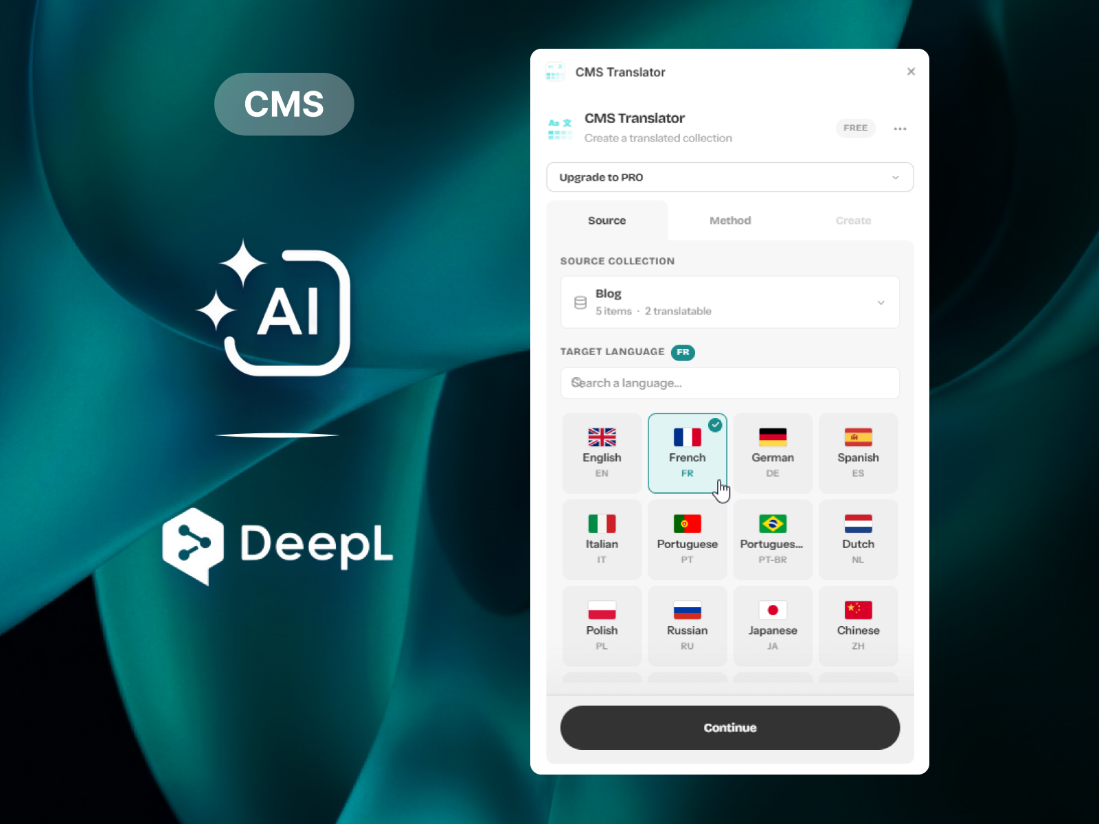 CMS Translator plugin with DeepL, AI and Manual translation methods